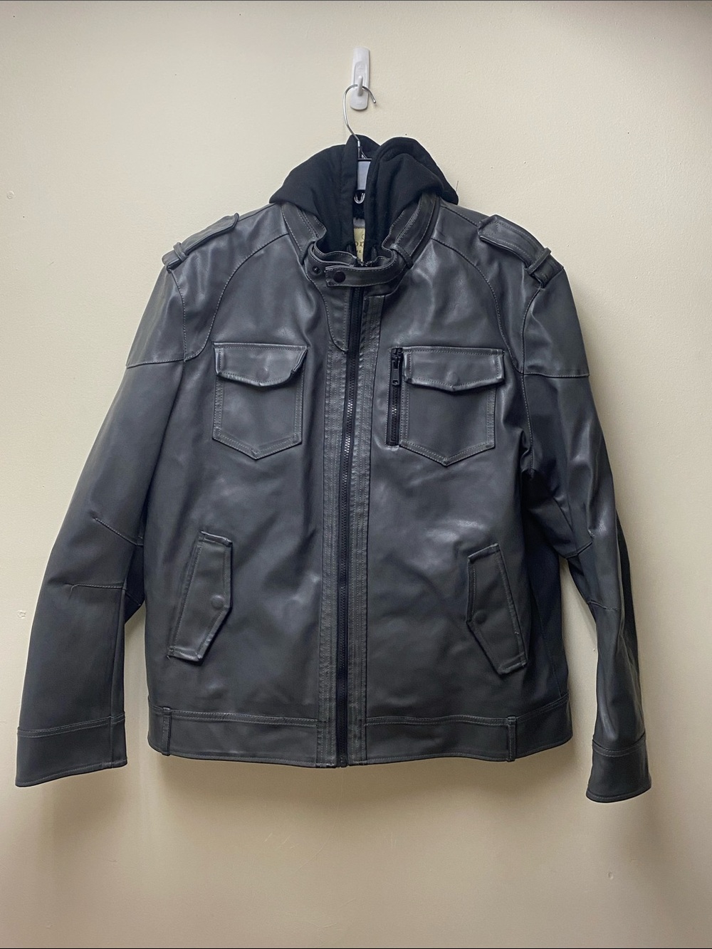 Sonoma Military-Style Imitation Leather Jacket with Removable Inner Jacket
